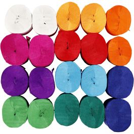 Krepppapier-Rollen, L 20 M, B 5 cm, 22 g, Sortierte Farben, 20 Rolle/ 1 Pck [HOB-208921]