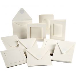 Passepartout-Karten, Kartengröße 10,5x15 + 12,5x12,5 cm, Inhalt kann variieren , Naturweiß, 50 Set/ 1 Pck [HOB-21080]