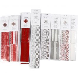 Papierstreifen für Fröbelsterne, L 45+86+100 cm, D 6,5+11,5+18 cm, B 15+25+40 mm, Inhalt kann variieren , Sortierte Farben, 18 Pck/ 1 Pck [HOB-22222]