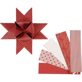 Papierstreifen für Fröbelsterne, L 100 cm, D 18 cm, B 40 mm, Rot, Weiß, 40 Streifen/ 1 Pck [HOB-22548]