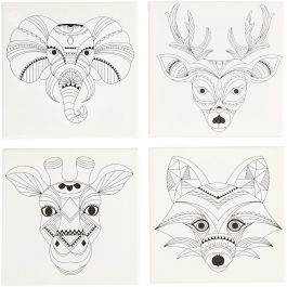 Keilrahmen, bedruckt, Tiere, Größe 20x20 cm, 280 g, Weiß, 4 Stk/ 1 Pck [HOB-22777]