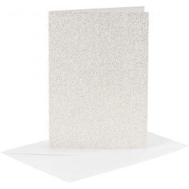 Karten & Kuverts, Kartengröße 10,5x15 cm, Umschlaggröße 11,5x16,5 cm, Glitter, 120+250 g, Weiß, 4 Set/ 1 Pck [HOB-23028]
