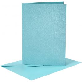 Briefkarte und Briefumschlag, Kartengröße 10,5x15 cm, Umschlaggröße 11,5x16,5 cm, Perlmutt, 120+210 g, Blau, 4 Set/ 1 Pck [HOB-23034]