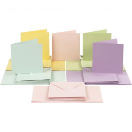 Karten & Kuverts, Kartengröße 15x15 cm, Umschlaggröße 16x16 cm, 110+220 g, Pastellfarben, 50 Set/ 1 Pck [HOB-23118]