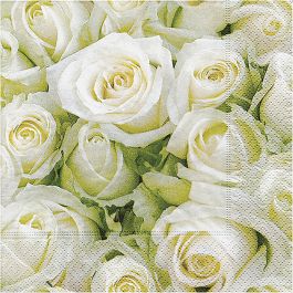 Papierservietten, Weiße Rosen, Größe 33x33 cm, 20 Stk/ 1 Pck [HOB-23481]