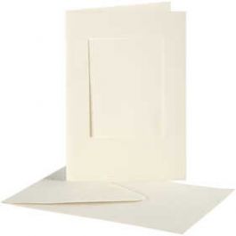 Passepartout-Karten mit Kuvert, Kartengröße 10,5x15 cm, Umschlaggröße 11,5x16,5 cm, Off-white, Rechteckig, 10Sets, Lochgröße 6,5x8,8 [HOB23720]