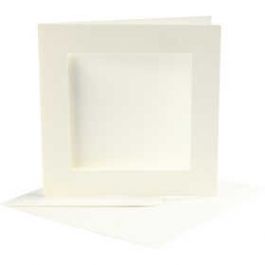 Passepartout-Karten mit Kuvert, Kartengröße 12,5x12,5 cm, Umschlaggröße 13,5x13,5 cm, Off-white, Quadrat, 10Sets, Lochgröße 8,5x8,5 cm [HOB23740]