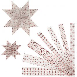 Papierstreifen für Fröbelsterne, L 44+78 cm, D 6,5+11,5 cm, B 15+25 mm, Rot, Weiß, 48 Streifen/ 1 Pck [HOB-24351]