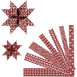 Papierstreifen für Fröbelsterne, L 44+78 cm, D 6,5+11,5 cm, B 15+25 mm, Rot, Weiß, 60 Streifen/ 1 Pck [HOB-24353]