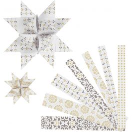 Papierstreifen für Fröbelsterne, L 44+78 cm, D 6,5+11,5 cm, B 15+25 mm, Gold, Weiß, 48 Streifen/ 1 Pck [HOB-24357]