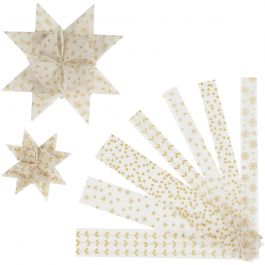 Papierstreifen für Fröbelsterne, L 44+78 cm, B 15+25 mm, D 6,5+11,5 cm, Gold, Weiß, 48 Streifen/ 1 Pck [HOB-24358]
