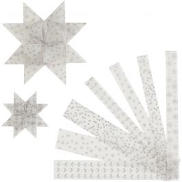 Papierstreifen für Fröbelsterne, L 44+78 cm, B 15+25 mm, D 6,5+11,5 cm, Silber, Weiß, 48 Streifen/ 1 Pck [HOB-24363]