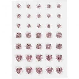 Strasssteine, rund, quadratisch, herzförmig, Größe 6+8+10 mm, Rosa, 35 Stk/ 1 Pck [HOB-24374]