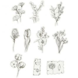 Motiv-Sticker, Blumen schwarz/weiß, Größe 30-50 mm, 30 Stk/ 1 Pck [HOB-24753]