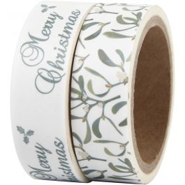 Washi Tape, Mistelzweige und Frohe Weihnachten, B 15 mm, 2x5 m/ 1 Pck [HOB-24763]