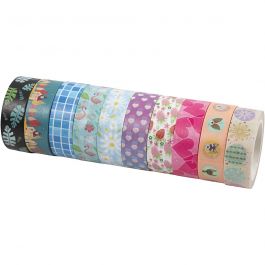 Washi Tape - Sortiment, B 15 mm, 10x10 m/ 1 Pck [HOB-25215]