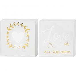 Leinwand - bedruckt mitt Goldmotiven, H 10,16 cm, T 2,54 cm, B 10,16 cm, Weiß, 2 Stk/ 1 Pck [HOB-25778]