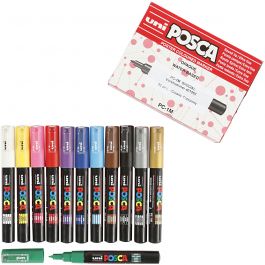 Posca Marker , Nr. PC-1M, Strichstärke 0,7 mm, extrafein, Sortierte Farben, 12 Stk/ 1 Pck [HOB-273900]