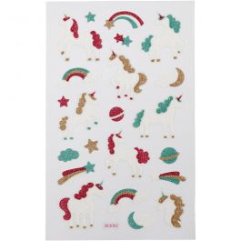 Glitzer-Sticker, Einhorn, Blatt 10x16 cm, 1 Bl. [HOB-280014]