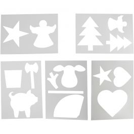 Schablonen mit Weihnachtsmotiven, A4, Blatt 210x297 mm, Weiß, 5 Bl. sort./ 1 Pck [HOB-28203]