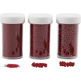 Mini Beads - Sortiment, Größe 0,6-0,8+1,5-2+3 mm, Rot, 3x45 g/ 1 Pck [HOB-28389]
