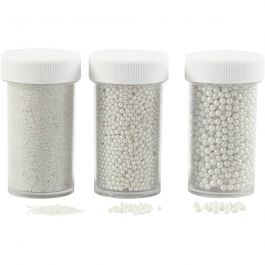 Mini Beads - Sortiment, Größe 0,6-0,8+1,5-2+3 mm, Perlmutt, 3x45 g/ 1 Pck [HOB-28390]