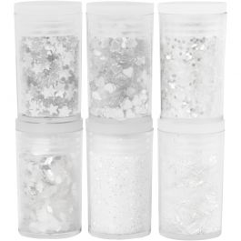 Glitter-/Pailletten-Sortiment, Weiß, 6x5 g/ 1 Pck [HOB-28461]