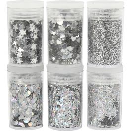 Glitter-/Pailletten-Sortiment, Silber, 6x5 g/ 1 Pck [HOB-28467]