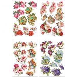 3D-Découpage-Motive, Blumen und Vögel, Blatt 21x30 cm, 4 Bl./ 1 Pck [HOB-28701]