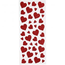 Sticker mit Glitter, Herzen, Blatt 10x24 cm, Rot, 2 Bl./ 1 Pck [HOB-29107]