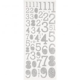 Sticker mit Glitter, Zahlen, Blatt 10x24 cm, Silber, 2 Bl./ 1 Pck [HOB-29109]