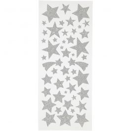Sticker mit Glitter, Sterne, Blatt 10x24 cm, Silber, 2 Bl./ 1 Pck [HOB-29111]