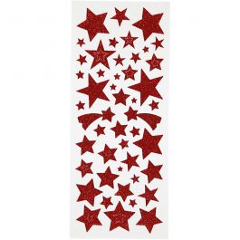 Sticker mit Glitter, Sterne, Blatt 10x24 cm, Rot, 2 Bl./ 1 Pck [HOB-29112]