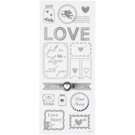Sticker mit Sternen, Love, Blatt 10x24 cm, Silber, 1 Bl. [HOB-29142]