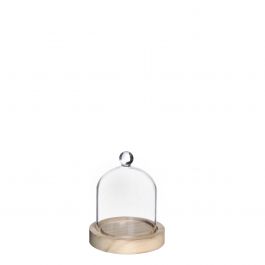 Glashaube mit Glasknopf mit Holzsockel Ø10 h.12 cm (1 Stk.) [IFS-29311]