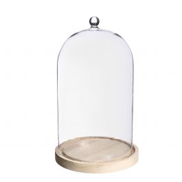 Glashaube mit Glasknopf mit Holzsockel Ø17 h.28 cm (1 Stk.) [IFS-29315]