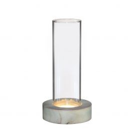 Glaszylinder mit LED auf Holzsockel | H: 18cm (1 Stück) [IFS-30182]
