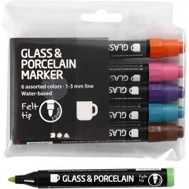 Glas-/Porzellanmarker, Strichstärke 1-3 mm, Halbdeckend, Zusätzliche Farben, 6 Stk/ 1 Pck [HOB-31652]