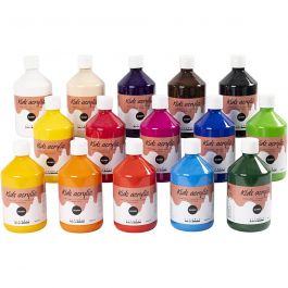 Acrylfarbe Glänzend, Sortierte Farben, 15x500 ml/ 1 Pck [HOB-32000]