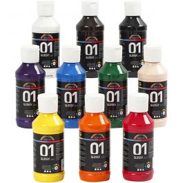 Acrylfarbe Glänzend, Sortierte Farben, 10x100 ml/ 1 Pck [HOB-32001]