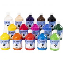Acrylfarbe Matt, Sortierte Farben, 15x500 ml/ 1 Pck [HOB-32100]