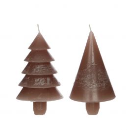 Kerzenset 2 Bäume Taupe | H: 12cm (1 Set, 6Stück) [IFS-32152]