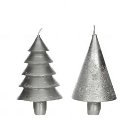 Kerzenset 2 Bäume Silber | H: 12cm (1 Set, 6 Stück) [IFS-32156]