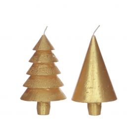 Kerzenset 2 Bäume Gold | H: 12cm (1 Set, 6Stück) [IFS-32159]