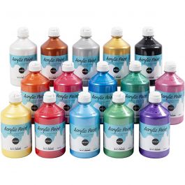 Acrylfarbe Metallic, Metallic, Sortierte Farben, 15x500 ml/ 1 Pck [HOB-32200]