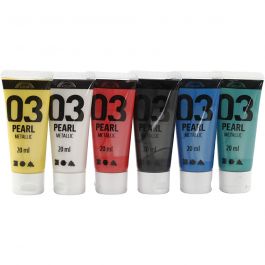 Acrylfarbe Metallic, Metallic, Standard-Farben, 6x20 ml/ 1 Pck [HOB-32203]