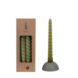 Kerzen Gedreht Moosgrün | H: 19cm (4 Stück) [IFS-32240]