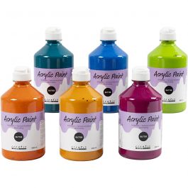 Glitter-Acrylfarbe, Sortierte Farben, 6x500 ml/ 1 Pck [HOB-32500]