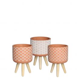 Blumentöpfe Terra-Zement mit Holzbeinen | H: 18cm (6 Stück) [IFS-33004]