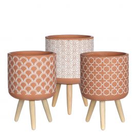Blumentöpfe Terra-Zement mit Holzbeinen | H: 21.5cm (6 Stück) [IFS-33005]